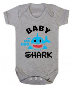 Baby Shark Blue Shark Short Sleeve Baby Vest Ash Grey