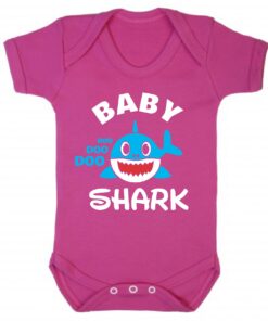 Baby Shark Blue Shark Short Sleeve Baby Vest Cerise