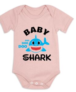 Baby Shark Blue Shark Short Sleeve Baby Vest Dusty Pink