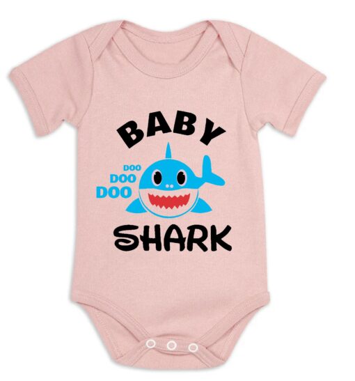 Baby Shark Blue Shark Short Sleeve Baby Vest Dusty Pink