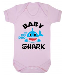 Baby Shark Blue Shark Short Sleeve Baby Vest Baby Pink