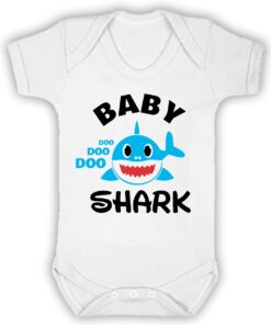 Baby Shark Blue Shark Short Sleeve Baby Vest White