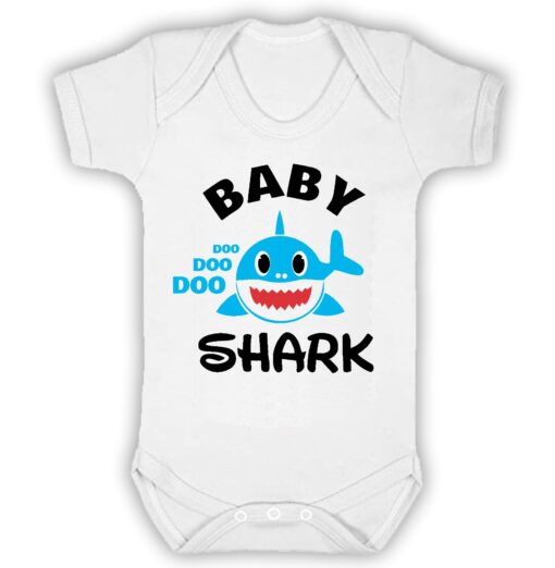Baby Shark Blue Shark Short Sleeve Baby Vest White