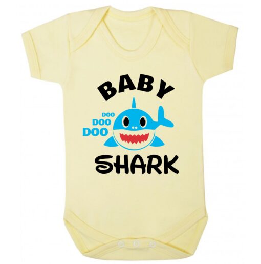 Baby Shark Blue Shark Short Sleeve Baby Vest yellow