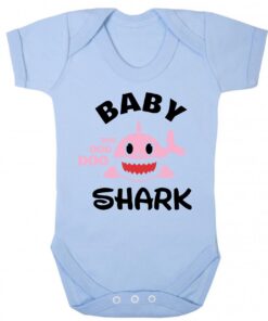 Baby Shark Pink Shark Short Sleeve Baby Vest Baby Blue