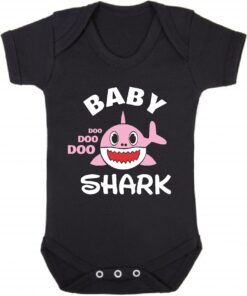 Baby Shark Pink Shark Short Sleeve Baby Vest Black