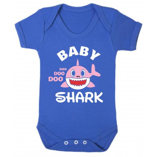 Baby Shark Pink Shark Short Sleeve Baby Vest Royal Blue
