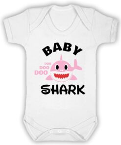 Baby Shark Pink Shark Short Sleeve Baby Vest White