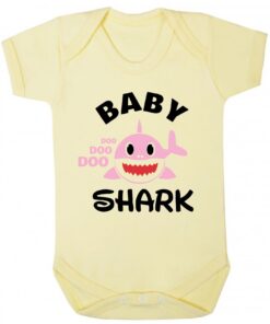 Baby Shark Pink Shark Short Sleeve Baby Vest Yellow