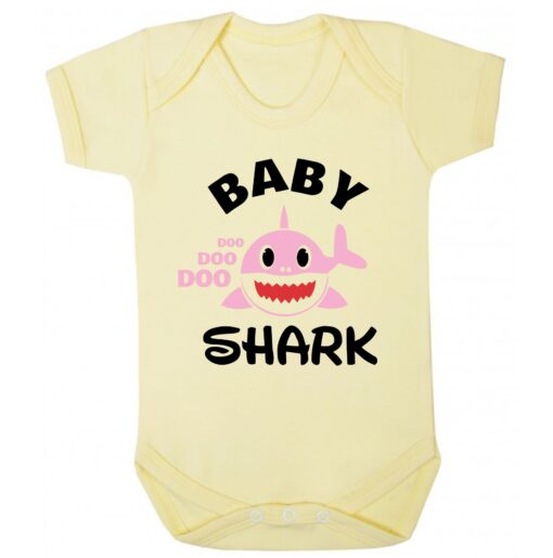 Baby Shark Pink Shark Short Sleeve Baby Vest Yellow