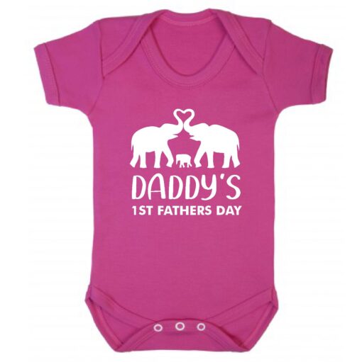 Daddy's 1st Fathers Day Short Sleeve Baby Vest Cerise