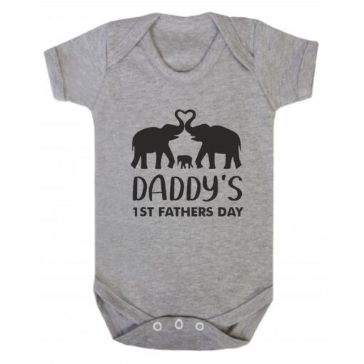 Daddy's 1st Fathers Day Short Sleeve Baby Vest Ash Grey