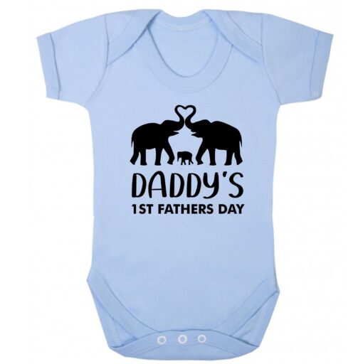 Daddy's 1st Fathers Day Short Sleeve Baby Vest Baby Blue