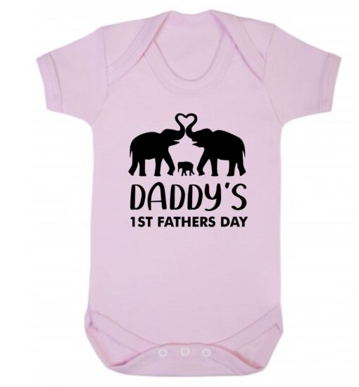 Daddy's 1st Fathers Day Short Sleeve Baby Vest Baby Pink