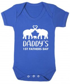 Daddy's 1st Fathers Day Short Sleeve Baby Vest Royal Blue
