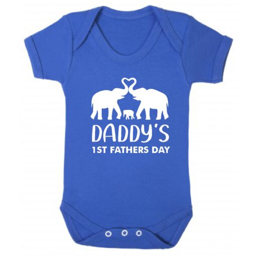 Daddy's 1st Fathers Day Short Sleeve Baby Vest Royal Blue