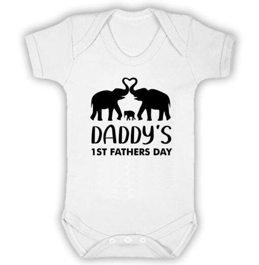 Daddy's 1st Fathers Day Short Sleeve Baby Vest White