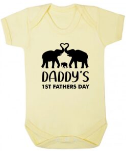Daddy's 1st Fathers Day Short Sleeve Baby Vest Yellow
