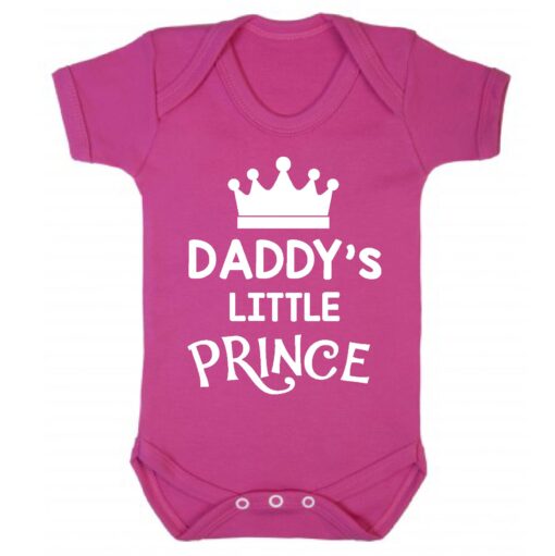 Daddy's Little Prince Short Sleeve Baby Vest Cerise