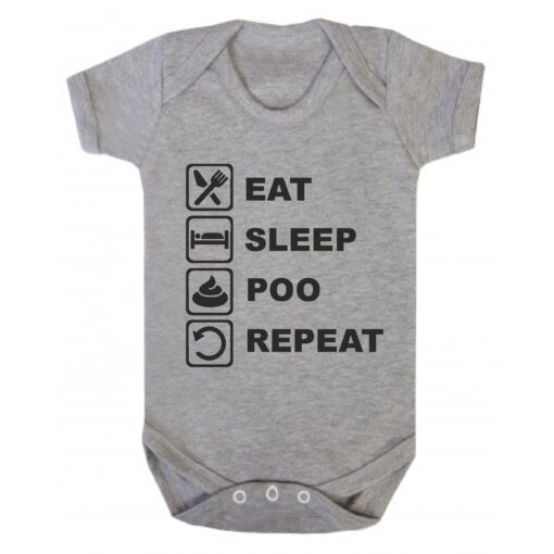 Eat Sleep Poo Repeat Short Sleeve Baby Vest Ash Grey