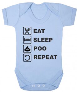 Eat Sleep Poo Repeat Short Sleeve Baby Vest Baby Blue