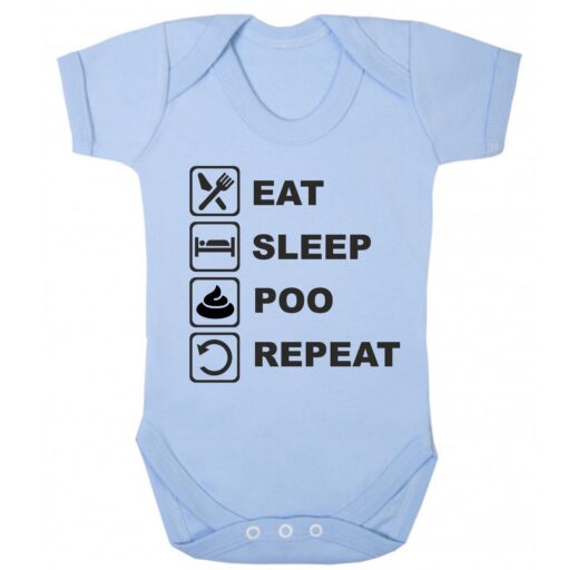 Eat Sleep Poo Repeat Short Sleeve Baby Vest Baby Blue