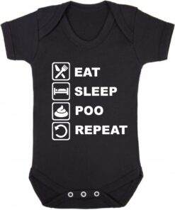 Eat Sleep Poo Repeat Short Sleeve Baby Vest Black