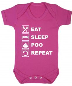 Eat Sleep Poo Repeat Short Sleeve Baby Vest Cerise