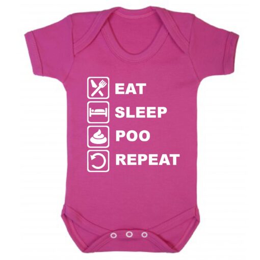 Eat Sleep Poo Repeat Short Sleeve Baby Vest Cerise