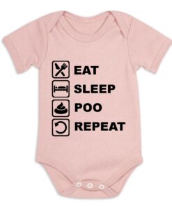 Eat Sleep Poo Repeat Short Sleeve Baby Vest Dusty Pink