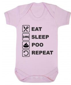 Eat Sleep Poo Repeat Short Sleeve Baby Vest Baby Pink