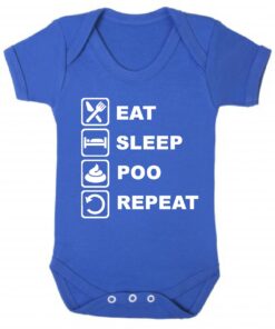 Eat Sleep Poo Repeat Short Sleeve Baby Vest Royal Blue
