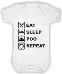 Eat Sleep Poo Repeat Short Sleeve Baby Vest White