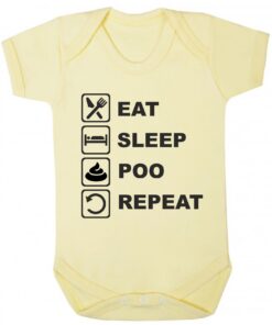 Eat Sleep Poo Repeat Short Sleeve Baby Vest Yellow