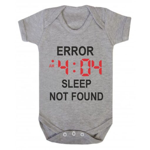 Error 404 sleep not found short sleeve baby vest ash grey