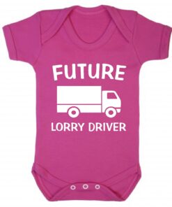 Future Lorry Driver Short Sleeve Baby Vest Cerise