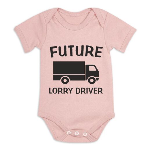Future Lorry Driver Short Sleeve Baby Vest Dusty Pink