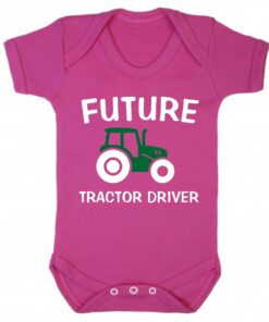 Future Tractor Driver Short Sleeve Vest Baby Cerise