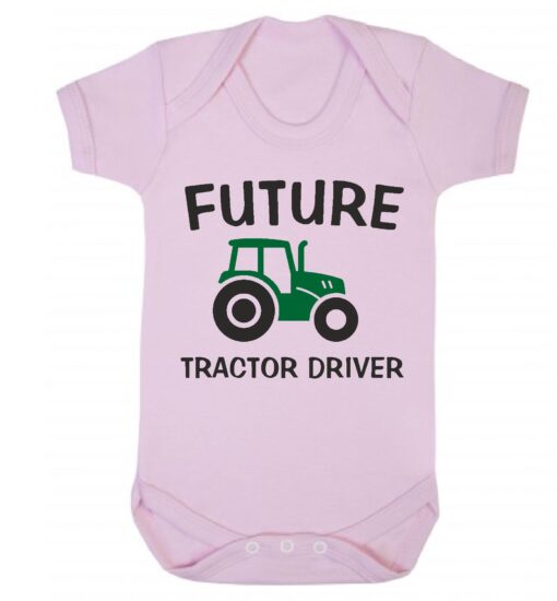 Future Tractor Driver Short Sleeve Vest Baby Pink