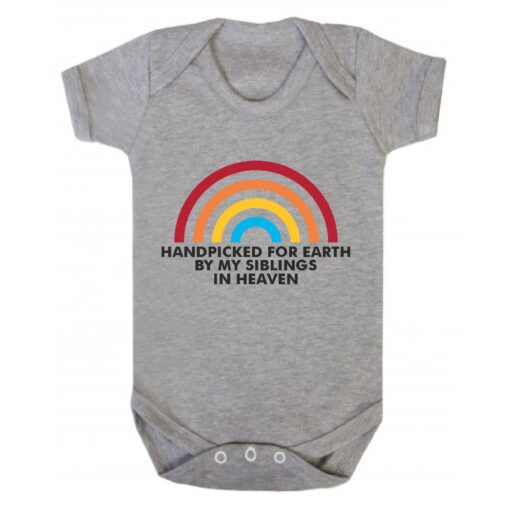 HANDPICKED FOR EARTH BY MY SIBLINGS IN HEAVEN SHORT SLEEVE BABY VEST ASH GREY
