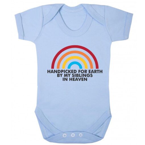 HANDPICKED FOR EARTH BY MY SIBLINGS IN HEAVEN SHORT SLEEVE BABY VEST BABY BLUE