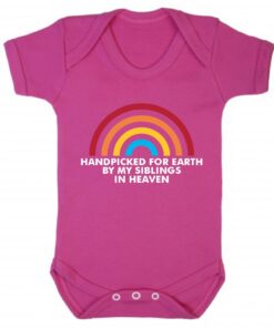 HANDPICKED FOR EARTH BY MY SIBLINGS IN HEAVEN SHORT SLEEVE BABY VEST CERISE