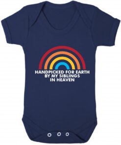 HANDPICKED FOR EARTH BY MY SIBLINGS IN HEAVEN SHORT SLEEVE BABY VEST NAVY