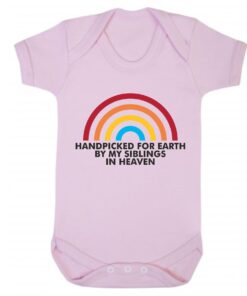 HANDPICKED FOR EARTH BY MY SIBLINGS IN HEAVEN SHORT SLEEVE BABY VEST BABY PINK