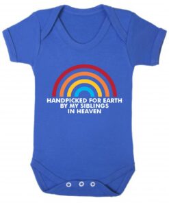 HANDPICKED FOR EARTH BY MY SIBLINGS IN HEAVEN SHORT SLEEVE BABY VEST ROYAL BLUE