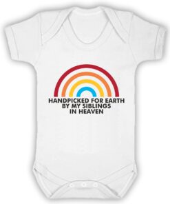 HANDPICKED FOR EARTH BY MY SIBLINGS IN HEAVEN SHORT SLEEVE BABY VEST WHITE