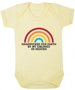 HANDPICKED FOR EARTH BY MY SIBLINGS IN HEAVEN SHORT SLEEVE BABY VEST YELLOW