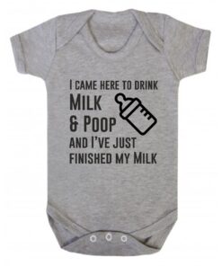 I Came Here to Drink Milk and Poop Short Sleeve Baby Vest Ash Grey