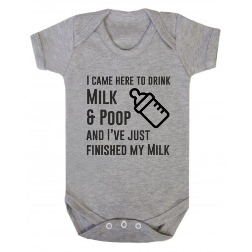 I Came Here to Drink Milk and Poop Short Sleeve Baby Vest Ash Grey