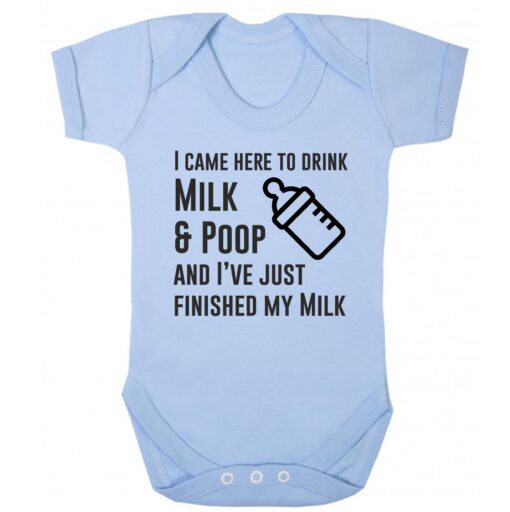 I Came Here to Drink Milk and Poop Short Sleeve Baby Vest Baby Blue